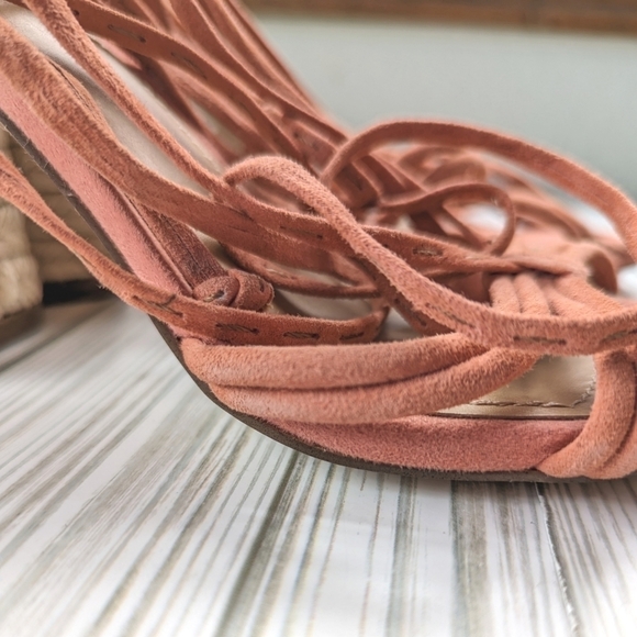 Gibson Latimer Leather and Rope Espadrille Strappy Heels in Coral Size 9 - Picture 10 of 10